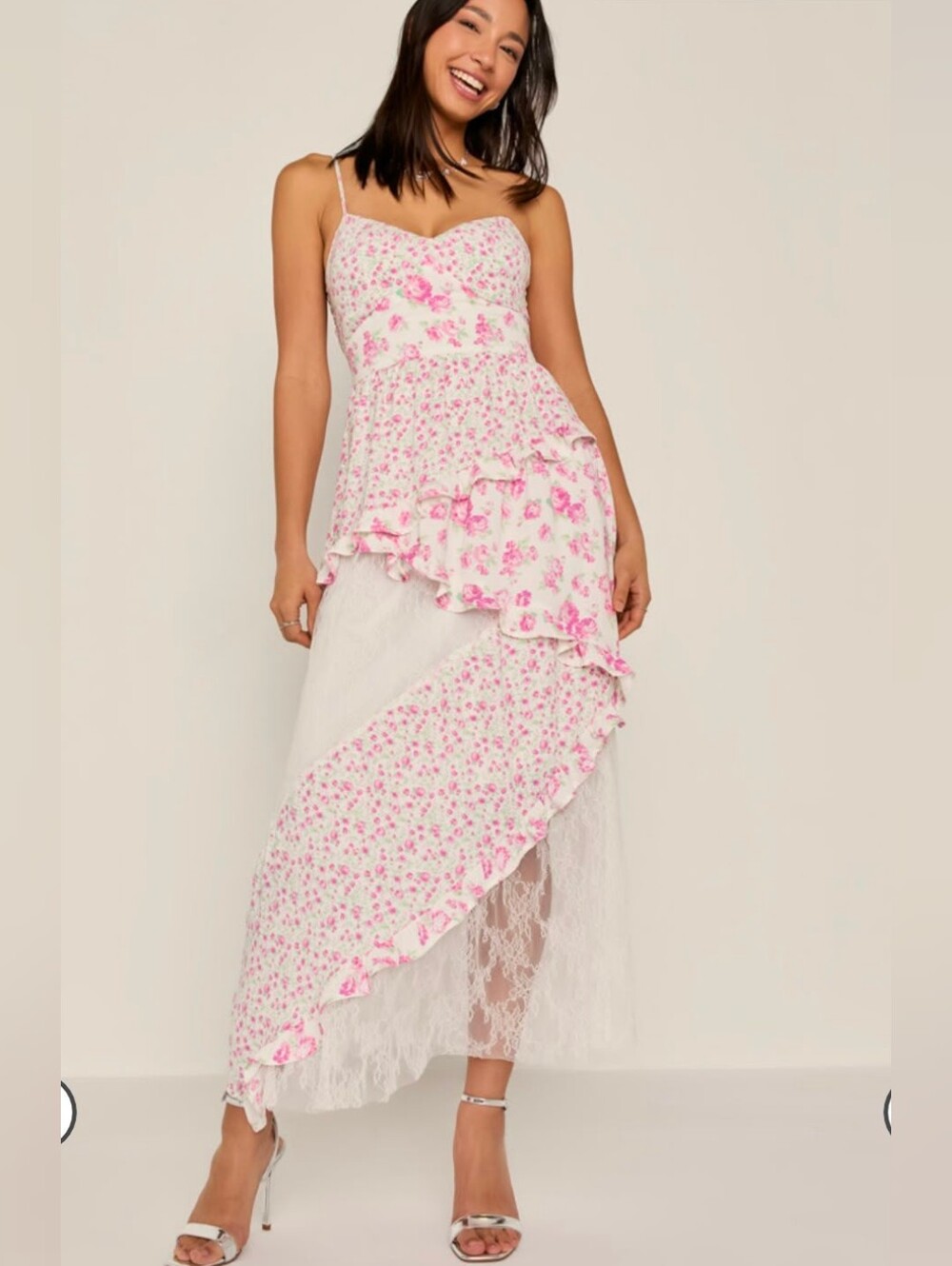 Francesca's Alice Floral Asymmetrical Maxi Dress